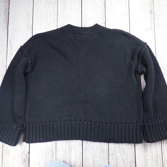 She + Sky Women's Size S/M Oversized Black Knit Sweater Boxy 100% Cotton - Picture 7 of 8